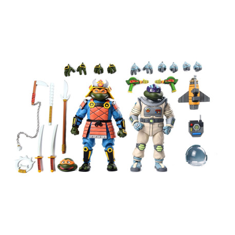 Pack de Figurines - Tortues Ninja - Cartoon Space Adventure & Samurai Turtles 18 cm - NECA